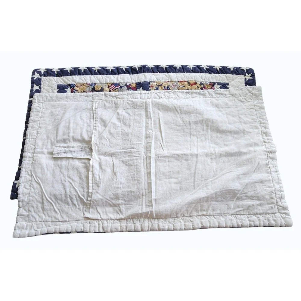 Sunham Quilted Pillow Shams 20x36 Cotton Patriotic Teddy Bear Americana Stars